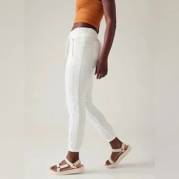 NWT Athleta White Cabo Linen Joggers size 12 - Picture 10 of 12